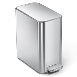 simplehuman Profile Slim Stainless Steel Step Trash Can, 1.3 Gallon, Brushed Silver