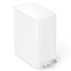 simplehuman Profile Slim Step Trash Can, 1.3 Gallon, 12.2"H x 12.6"D x 6.2"W, White Steel