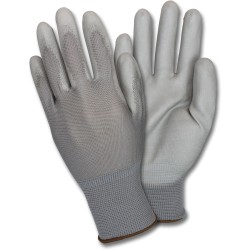 Safety Zone Poly Coated Knit Gloves - Polyurethane Coating - Medium Size - Gray - Knitted, Flexible, Comfortable, Breathable - For Industrial - 1 Dozen