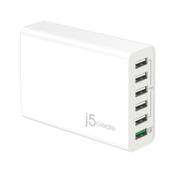 j5create 6-Port USB Quick Charge 3.0 Hub, 3.87"H x 1.06"W x 2.75"D, JUP60