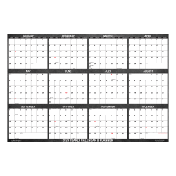 2024 SwiftGlimpse Designer Series Wet/Dry-Erase Laminated Yearly Wall Calendar, 36" x 24", Chalkboard