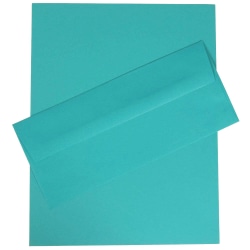 JAM Paper® Stationery Set, 8 1/2" x 11", 30% Recycled, Sea Blue, Set Of 100 Envelopes And 100 Sheets