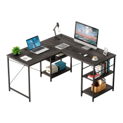 Bestier L-Shaped Corner Computer Desk With Storage Shelf, 3 Cable Holes, 56"W, Charcoal