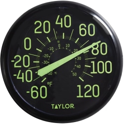 Taylor 13.25" Indoor/Outdoor Glow in the Dark Thermometer - 60°F (-51.1°C) to 120°F (48.9°C) - For Indoor/Outdoor, Garden, Home, Room - Assorted