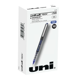 uni-ball® Vision™ Rollerball Pens, Micro Point, 0.5 mm, Black Barrel, Blue Ink, Pack Of 12