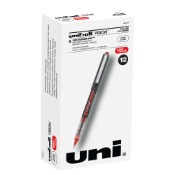 uni-ball® Vision™ Rollerball Pens, Micro Point, 0.5 mm, Black Barrel, Red Ink, Pack Of 12