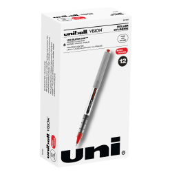 uni-ball® Vision™ Rollerball Pens, Fine Point, 0.7 mm, Gray Barrel, Red Ink, Pack Of 12