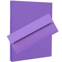 JAM Paper® Stationery Set, 8 1/2" x 11", 30% Recycled, Violet Purple, Set Of 100 Envelopes And 100 Sheets