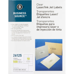Business Source Clear Shipping Labels - 2"x 4 1/4" - Permanent Adhesive - Rectangle - Laser - Clear - 10 / Sheet - Self-adhesive - 500 / Pack