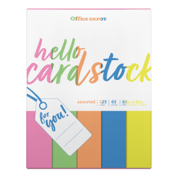 Office Depot® Bright School Card Stock, Assorted Neon Colors, Letter (8.5" x 11"), 65 Lb, Pack Of 125