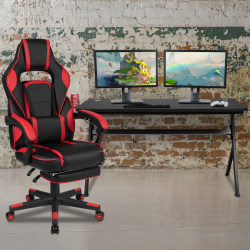 Flash Furniture Gaming Desk And Chair Set With Cup Holder, Headphone Hook, Removable Mousepad Top, Footrest & Reclining Back/Arms, Red