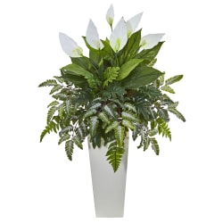 Nearly Natural Mixed Spathiphyllum 36"H Artificial Plant With Tower Vase, 36"H x 26"W x 26"D, Green/White