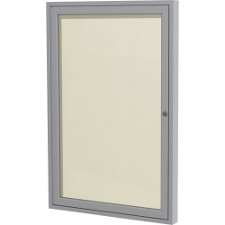 Ghent 1 Door Enclosed Vinyl Bulletin Board, Satin Aluminum Frame, 24"H x 18"W, Ivory