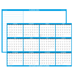 2024 SwiftGlimpse Wet/Dry-Erase Laminated Reversible Yearly Wall Calendar/Planner, 48" x 32", Blue