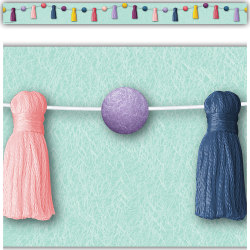 Teacher Created Resources Straight Border Trim, Oh Happy Day Pom-Poms And Tassels, Pack Of 12 Pieces