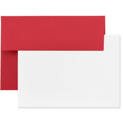 JAM Paper® Stationery Set, 5 1/4" x 7 1/4", 30% Recycled, Set Of 25 White Cards And 25 Red Envelopes