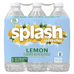 Splash Refresher Lemon Flavor Water Beverage 16.9 FL OZ Plastic Bottle Pack of 6
