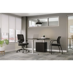 HON® Mod 60"W Height-Adjustable Computer Desk With Mobile Storage, Java Oak/Silver