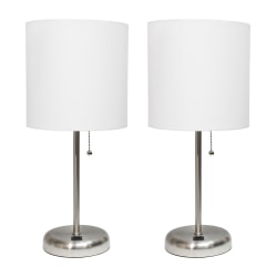 LimeLights Stick Lamps, 19-1/2"H, White Shade/Brushed Steel Base, Set Of 2 Lamps