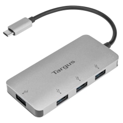 Targus® USB-C To 4-Port USB-A Hub, 1-13/16"H x 3-3/4"W x 1/2"D, Silver, ACH226BT
