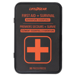 Life+Gear First Aid And Survival Essentials Tin, 5-1/2"H x 1"W x 4-5/16"D, Black, Set Of 32 Pieces