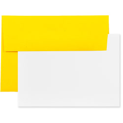 JAM Paper® Stationery Set, 5 1/4" x 7 1/4", 30% Recycled, Set Of 25 White Cards And 25 Yellow Envelopes