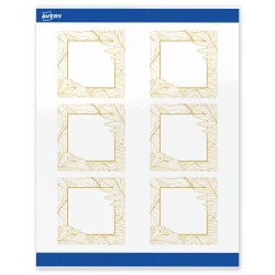 Avery® Printable Labels With Sure Feed® Technology, S00-EW7, Square, 3" x 3", Glossy White With Preprinted Gold Leaf Pattern, Pack Of 60