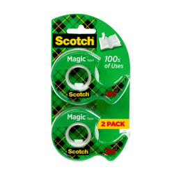 Scotch® Magic™ Tape, Invisible, 2 Tape Rolls with Dispensers, 3/4 in x 600 in, Home Office Supplies and School Supplies for College and Classrooms