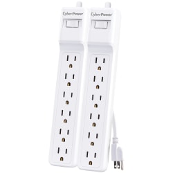 CyberPower® MP1073SS 6-Outlet Essential Surge-Protector Power Strips, 2’, White, Pack Of 2 Power Strips
