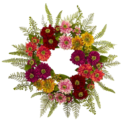 Nearly Natural Plastic Mixed Flower Wreath, 20", Multicolor
