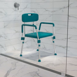 Flash Furniture Hercules Adjustable Bath And Shower Chair With Quick-Release Back And Arms, 34-3/4"H x 20-3/4"W x 19-3/4"D, Teal