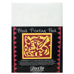 Black Ink Thai Mulberry Block Printing Paper, 9" x 12", White, Bleached, Pack Of 25 Sheets