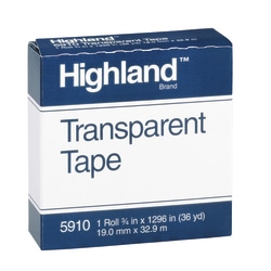 3M™ Highland™ 5910 Transparent Tape, 3/4" x 1,296"