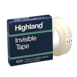 3M™ Highland™ 6200 Invisible Tape, 1/2" x 1,296", Clear