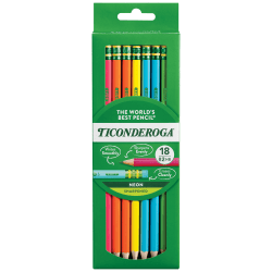 Ticonderoga Dixon Pencils, No 2, Soft, Assorted Neon, Pack Of 18 Pencils