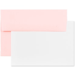 JAM Paper® Stationery Set, 5 1/4" x 7 1/4", Set Of 25 White Cards And 25 Baby Pink Envelopes