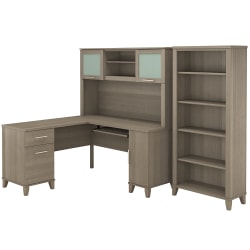 Bush Furniture Somerset L Shaped Desk With Hutch And 5 Shelf Bookcase, 60"W, Ash Gray, Standard Delivery