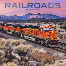 2024 Brown Trout Monthly Square Wall Calendar, 12" x 12", Railroads, January To December