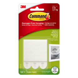 Command Medium Picture Hanging Strips, 3-Pairs (6-Command Strips), Damage-Free, White