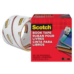 Scotch Book Tape, 3 in x 540 in, 1 Tape Roll, Clear, Home Office and School Supplies