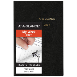 AT-A-GLANCE® Fine Diary® 2027 Weekly Monthly Diary, Black, Pocket, 2 3/4" x 4 1/4"
