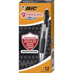 BIC® PrevaGuard Gel-ocity Gel Pens, Pack Of 12, Medium Point, 0.7 mm, Black Barrel, Black Ink