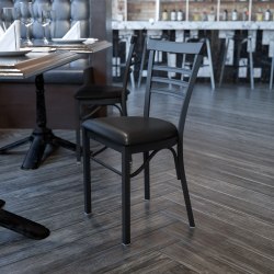 Flash Furniture 3-Slat Ladder Back Metal/Vinyl Restaurant Chair, Black