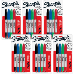 Sharpie Twin Tip Permanent Markers - 0.3 mm Ultra Fine, 1 mm Fine Marker Point - Red, Green, Blue, Black Ink - Alcohol Based - 4/Set - 6 / Bag