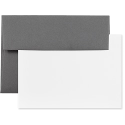 JAM Paper® Stationery Set, 5 1/4" x 7 1/4", Set Of 25 White Cards And 25 Dark Gray Envelopes