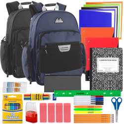 Summit Ridge Multi-Pocket Reflective Collegiate Backpacks With 45-Piece School Supply Kits, Black/Blue, Total Qty 24