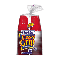 LaGasse Hefty Easy Grip Disposable Plastic Party Cups, 9 Oz, Red, Pack Of 50