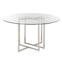 Eurostyle Legend Round Dining Table, 30"H x 48"W x 48"D, Brushed Silver/Clear