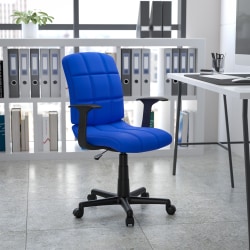 Flash Furniture Quilted Vinyl Mid-Back Swivel Task Chair, With T-Arms, Blue/Black