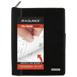 2024 AT-A-GLANCE® Executive Weekly/Monthly Appointment Book With Zipper, 8-1/4" x 11", Black, January To December 2024, 70NX8105